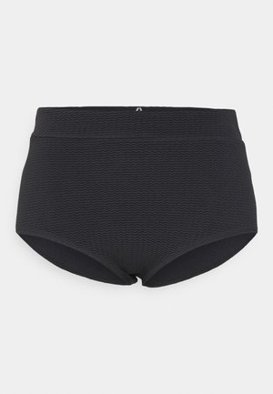 Høytlivs sorte truser med teksturert bølgemønster, glatt overflate og elastisk midjebånd. Designet for komfort og dekning.