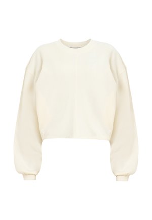 Korte sweatshirt in licht roomkleur, met lange, pofmouwen en ribgebreide manchetten. Gemaakt van zachte katoen met een minimalistisch ontwerp.