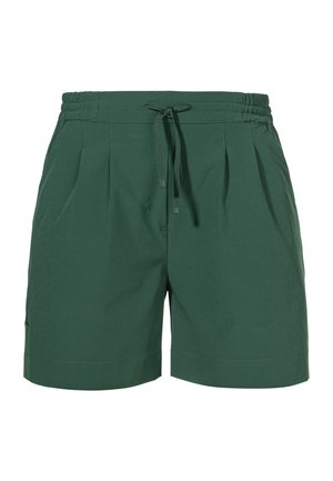 Grüne Shorts aus leichtem Stoff. Mit elastischem Bund und Kordelzug, vorne mit Falten und seitlichen Taschen.