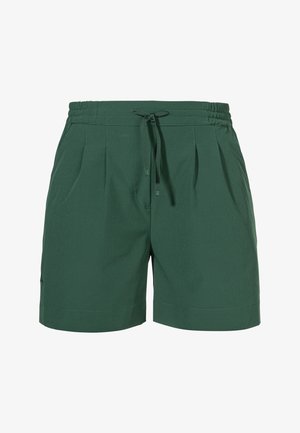 Grüne Shorts aus leichtem Stoff. Mit elastischem Bund und Kordelzug, vorne mit Falten und seitlichen Taschen.