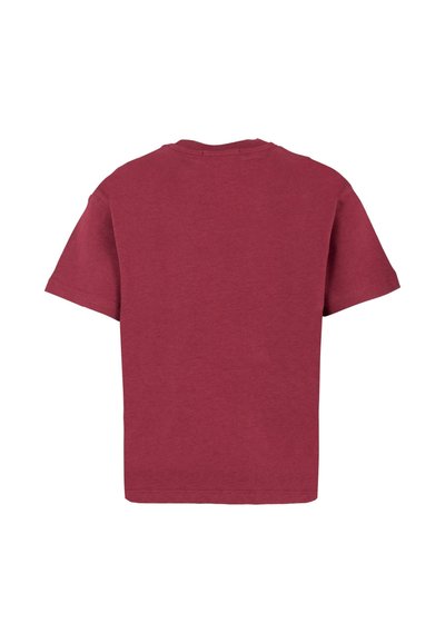 Bordeaux rood T-shirt met korte mouwen, gemaakt van zachte stof, met een klassieke ronde hals en een rechte snit zonder patronen of accenten.