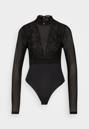 Pieces PCSICCA HIGH NECK BODYSTOCKING - Long sleeved top - black
