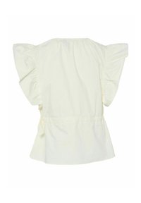 Krijtachtige blouse met pofmouwen, een gegatherde taille met strikjes en een losse pasvorm. Glad katoenen stof met een zachte textuur.