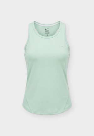Hele roheline Nike Dri-FIT varrukateta sportlik topp ümmarguse kaelusega ja diskreetse logoga ees vasakul pool.