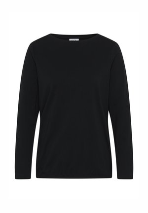 Schwarz langärmliges T-Shirt aus weicher Baumwolle, mit Rundhalsausschnitt und geradem Schnitt sowie minimalen Nahtdetails.