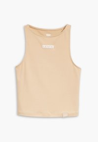 Top de tirantes beige de Levi's, hecho de tela suave, con cuello redondo, diseño sin mangas y una pequeña etiqueta de marca en el dobladillo.