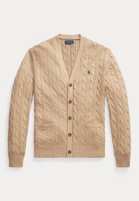 CABLE-KNIT COTTON CARDIGAN - Kardigán - camel melange