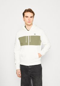 Lacoste ZIPPED COLOURBLOCK HOODIE UNISEX - Mikina so zipsom - flour/oliv