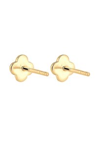 Goldene blumenförmige Ohrstecker mit polierter Oberfläche und einem schlanken Stift, der über glatte Kanten und ein minimalistisches Design verfügt.