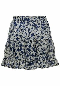 Květinová sukně s vrstvami v námořnickém modrém a krémovém vzoru, lehký materiál, elastický pas a volánkový lem.