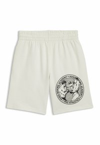 Cremefarvede shorts med elastisk talje, prydet med et sort grafisk motiv af to boksere og teksten "Hugo Boxing Academy 1993 Athletics" på benet.