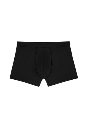 Zwarte katoenen boxershorts met een aansluitend ontwerp, een voorpouch en een soepele elastische tailleband zonder zichtbare patronen of logo's.