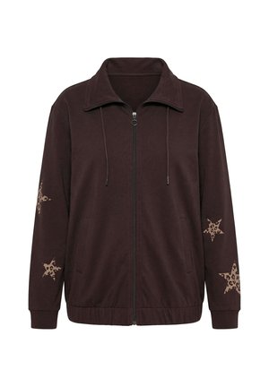 Ulla Popken, SWEATJACKE, STERNE, TROYERKRAGEN, LANGARM, ELASTISCHER SAUM - Sudadera con cremallera - mahogany