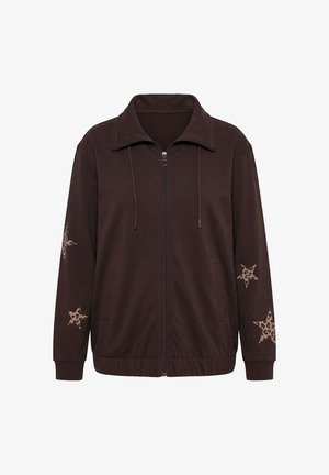 Ulla Popken, SWEATJACKE, STERNE, TROYERKRAGEN, LANGARM, ELASTISCHER SAUM - Sweatjacke - mahogany