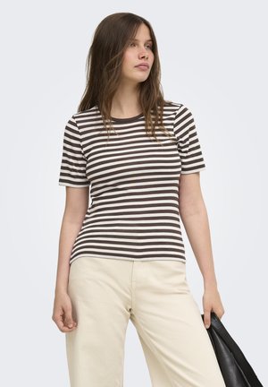 ONLY, ONLELLI S/S RIB TOP JRS - T-Shirt print - chocolate martini