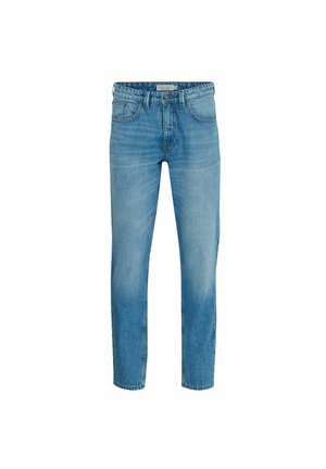 Lys blå denimjeans med rett snitt, fem lommer, knappelukking og subtil falming. Klassisk stil med en jevn tekstur.