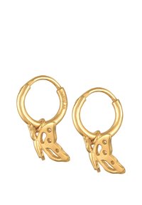 Guldörhängen med en fjärilsdetalj i utskurna former. Tillverkade av metall med en glänsande, polerad yta.