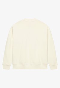 Kremfarget sweatshirt med rund hals, lange ermer og ribbede mansjetter. Glatt tekstur, enkelt design, ingen synlige logoer eller mønstre.
