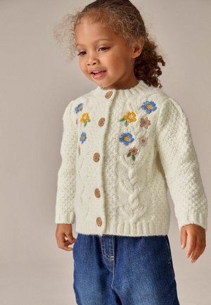 REGULAR FIT - FLOWER EMBROIDERED - Cardigan - ecru