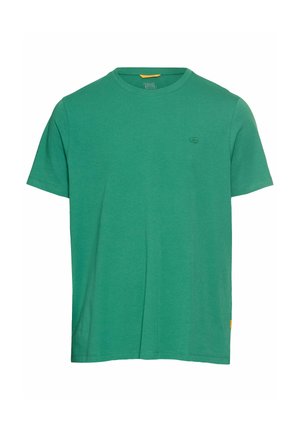 Grøn bomulds T-shirt med rund hals, korte ærmer og en diskret logo detalje på brystet. Blød tekstur og standard pasform.