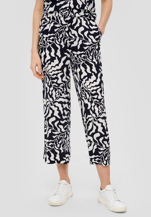 s.Oliver GEMUSTERTE WIDE LEG - Stoffhose - navy