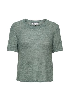 Short-sleeve, knitted green crew-neck sweater with a textured pattern and a regular fit.