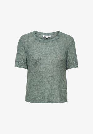 Short-sleeve, knitted green crew-neck sweater with a textured pattern and a regular fit.