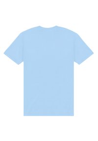 Lyseblå T-shirt lavet af bomuld. Korte ærmer, rund hals, med en glat tekstur uden synlige mønstre eller grafik.