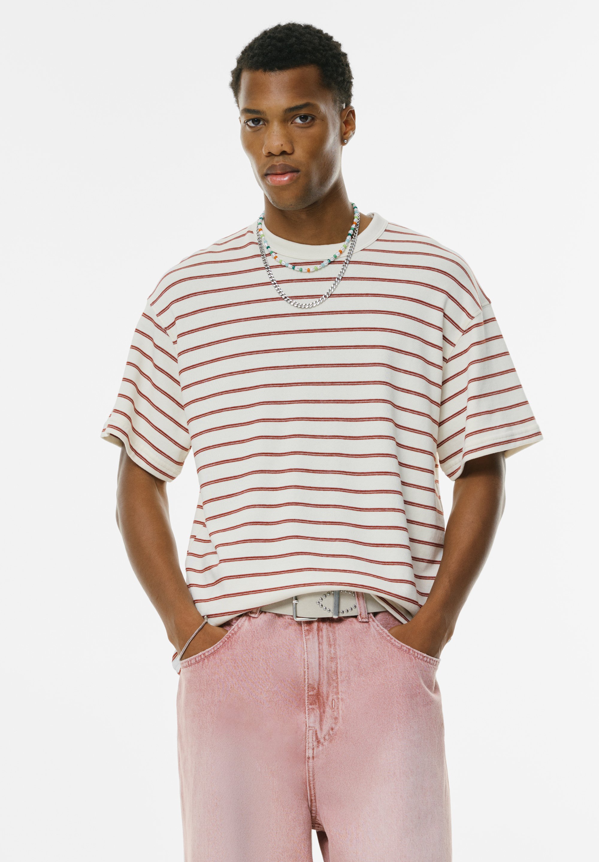 PULL&BEAR Print T-shirt dark red Zalando