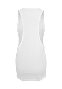 Hvid tanktop med brede ærmegab, en afslappet pasform og en rund bagkant. Fremstillet af letvægtsbomuldsstof.