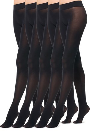 Collant neri opachi, design senza cuciture, texture morbida, con una fascia in vita confortevole, e finitura trasparente che si estende fino alle dita dei piedi.