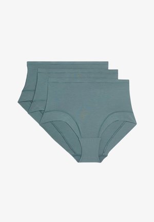 Paquet de trois paires de culottes teal pour femmes en coton doux. Dotées d'une ceinture lisse et d'un design sans couture pour plus de confort.