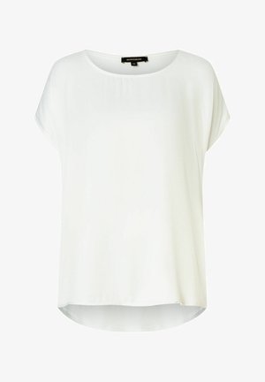 Witte top met korte mouwen, een ronde hals en een relaxed fit. Soepele textuur met een iets gebogen zoom aan de onderkant.