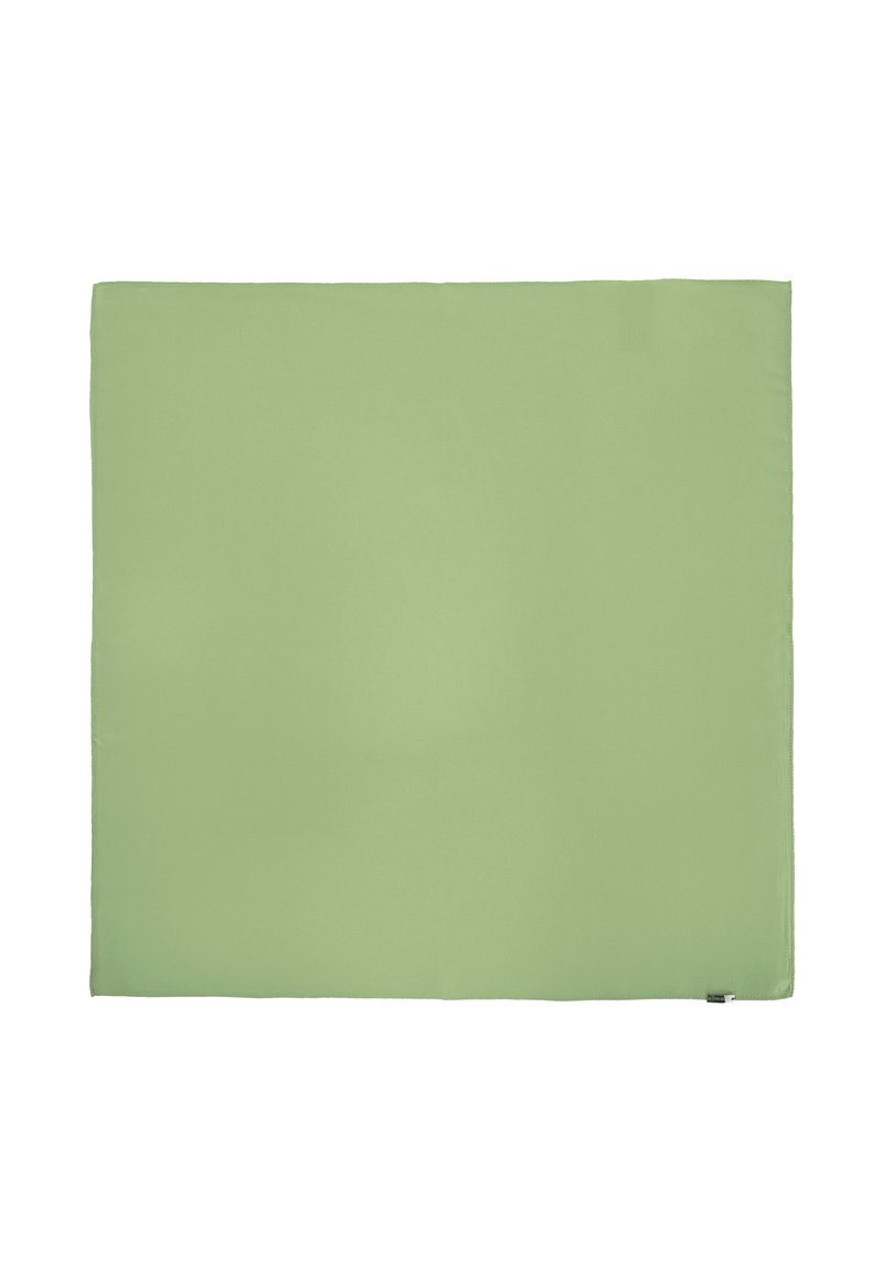 Rectangulaire zachte textielmat in lichtgroen, met een gladde textuur, gestikte randen en een klein logo label in een van de hoeken.