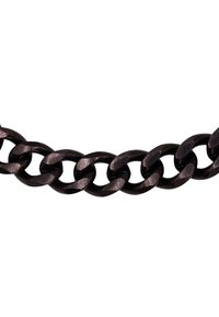 Zwarte metalen ketting met verstrengelde schakels, met een gladde, gepolijste afwerking en licht gebogen randen voor extra textuur.