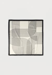 Μεταξωτό μαντήλι σε κρεμ χρώμα με μαύρο γεωμετρικό σχέδιο γραμμών, που περιλαμβάνει καμπύλες και ευθείες, με φινίρισμα μαύρου περιθωρίου.