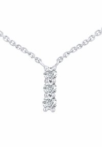 Collana d'argento con tre diamanti rotondi e taglio brillante disposti in verticale, con catena collegata e finitura lucida.