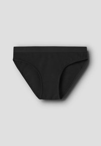 Sorte bikini briefs med en glat elastisk talje og et sømløst design, lavet af blødt, strækbart stof for komfort.