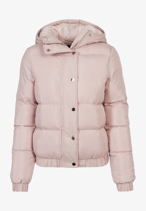 Világosszürke pamut pufidzseki kapucnival, steppelt dizájnnal, elülső patentos záródással, valamint elasztikus mandzsettákkal és aljjal. Sima, fényes anyag.