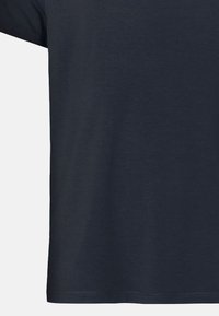 Navyblaues T-Shirt mit kurzen Ärmeln aus weichem Baumwollgemisch. Es verfügt über einen runden Ausschnitt und einen geraden Saum mit minimaler Struktur.