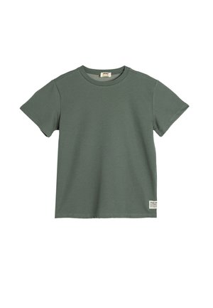 Groene t-shirt met korte mouwen, gemaakt van ribbelkatoen, met een ronde halslijn en een klein logo-label aan de zoom.