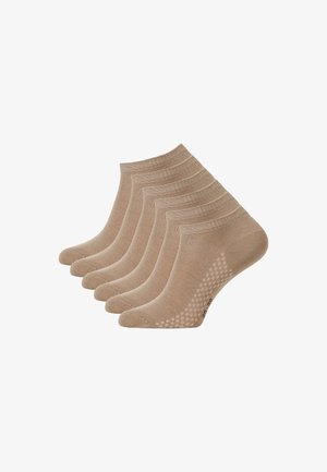 Set aus fünf beigen Knöchelsocken mit einem strukturierten Muster auf der Sohle, nahtlosem Zehenbereich und gerippten Öffnungen für einen sicheren Sitz.