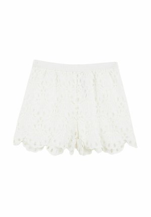 Shorts in pizzo bianco con motivi floreali traforati e orlo smerlato, con vita elasticizzata.