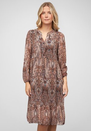 V-NECK MIT KNOPFLEISTE PAISLEY  - Hverdagskjole - brown beige