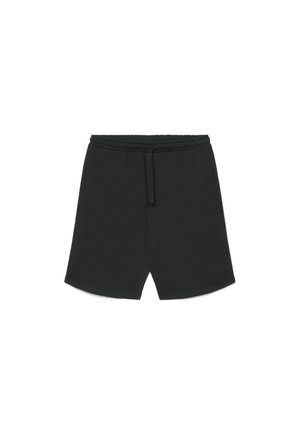 Schwarze legere Shorts mit elastischem Bund und vorderer Kordelzug, entworfen für Komfort und Freizeitkleidung.