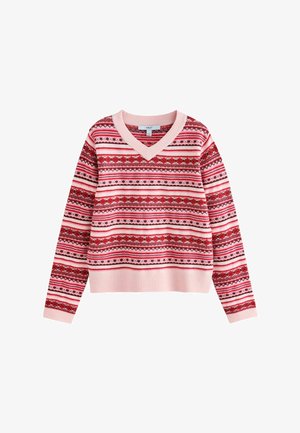 Next, SUPERSOFT V-NECK LONG SLEEVE JUMPER - Striktrøje - pink fairisle