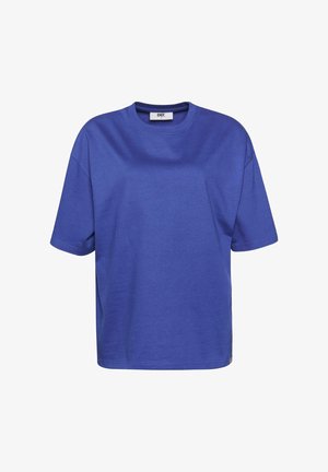 T-shirt z krótkim rękawem, luźny krój, w jednolitym królewskim niebieskim kolorze, wykonany z miękkiej bawełny, z okrągłym dekoltem i minimalnymi detalami szwów.
