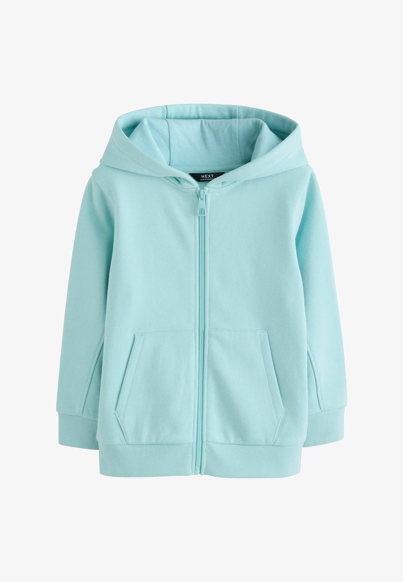 Felpa con zip di colore verde menta, dotata di tasca a marsupio, polsini e orlo a coste. Realizzata in un tessuto morbido e confortevole, con una vestibilità leggera e rilassata.