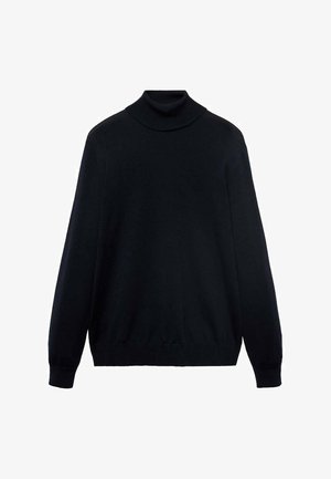 Čierny svetrový rolák s dlhým rukávom, rebrovanými manžetami a spodným lemom, zobrazený na bielom pozadí.