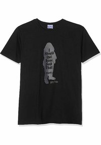 Camiseta negra de algodón con un gráfico gris de Hagrid y el texto "No debí haber dicho eso" en fuente serif negra.